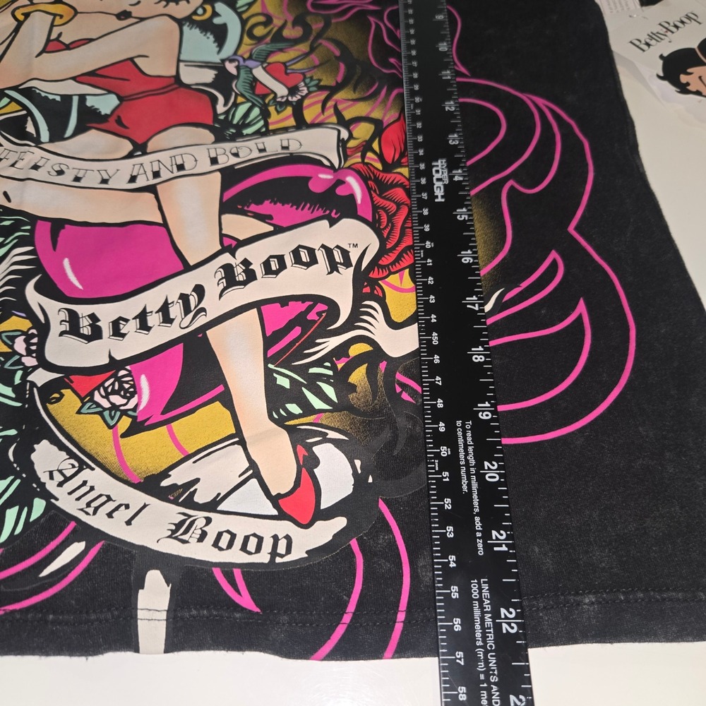 Betty Boop Graphic T-Shirt XS Black Mineral Wash Feisty and Bold Angel Boop NWT - Picture 4 of 5